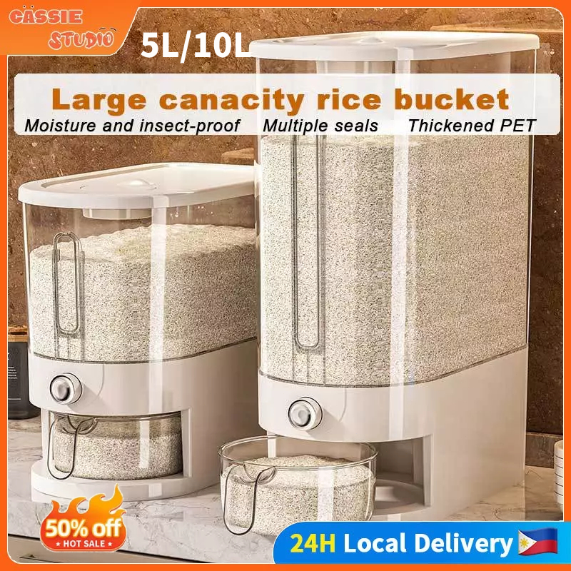 10KG Automatic Rice Dispenser Rice Bucket With Measuring Cup Rice ...