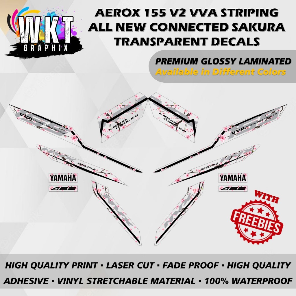 YAMAHA AEROX 155 V2 VVA STRIPING ALL NEW CONNECTED SAKURA TRANSPARENT ...