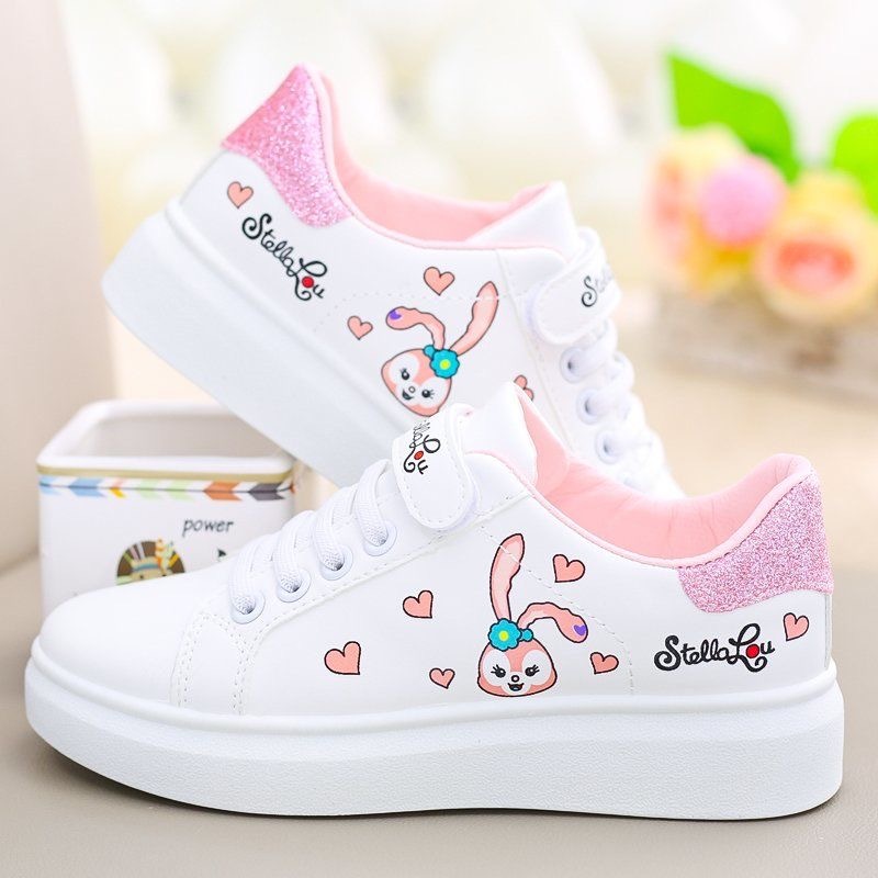 Korean girls fashion white sneakers children breathable rubber shoes for  3-10years (size 26-37)