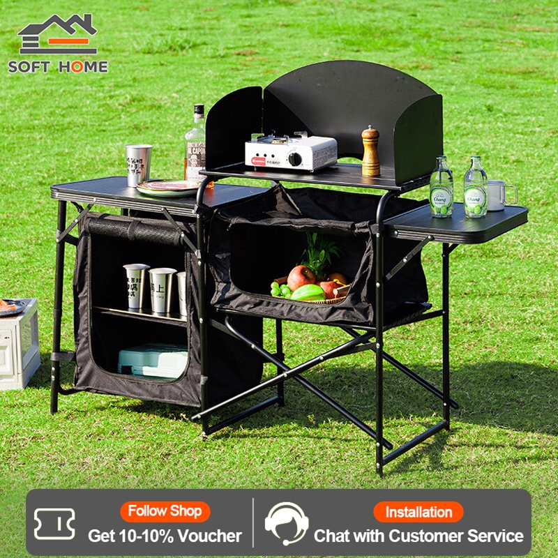 SOFTHOME Aluminum Outdoor Camping Portable Cook Station with Storage ...