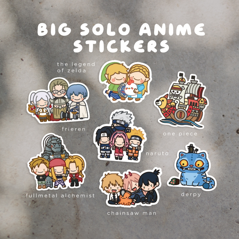 Big Solo Anime Waterproof Stickers (Frieren, Zelda, One Piece, Chainsaw ...