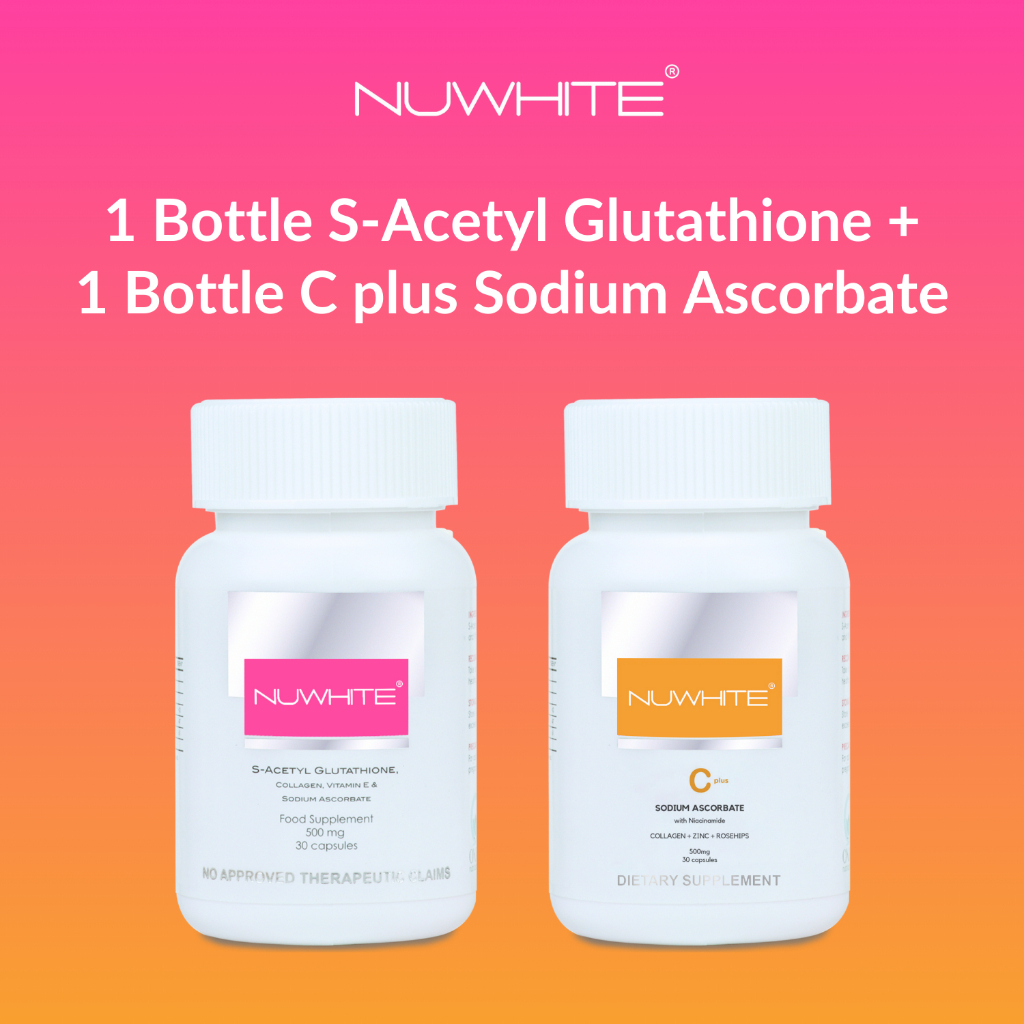 NUWHITE S-Acetyl Glutathione + 1 Bottle Nuwhite Whitening VITAMIN C