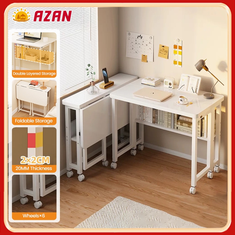 Removable Study Table Folding Computer Table 2-layer With Wheels ...