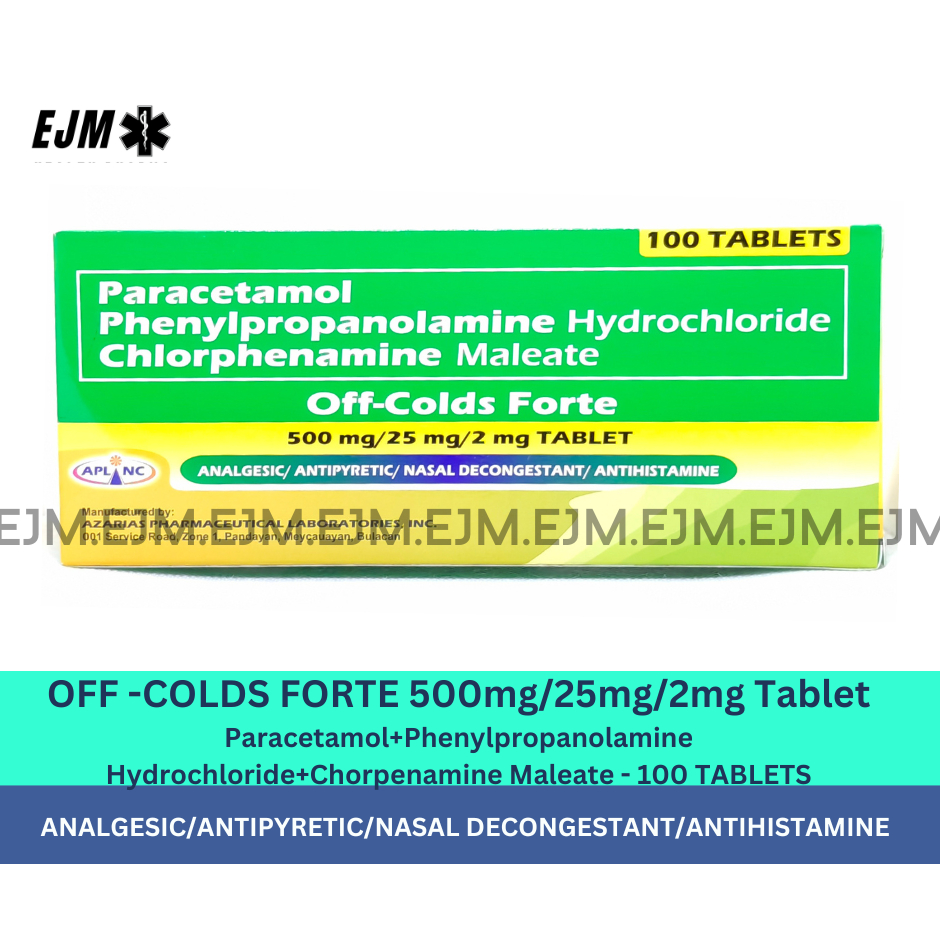 Off colds 325mg/25mg/2mg tablet OR off colds forte 500mg/25mg/2mg ...