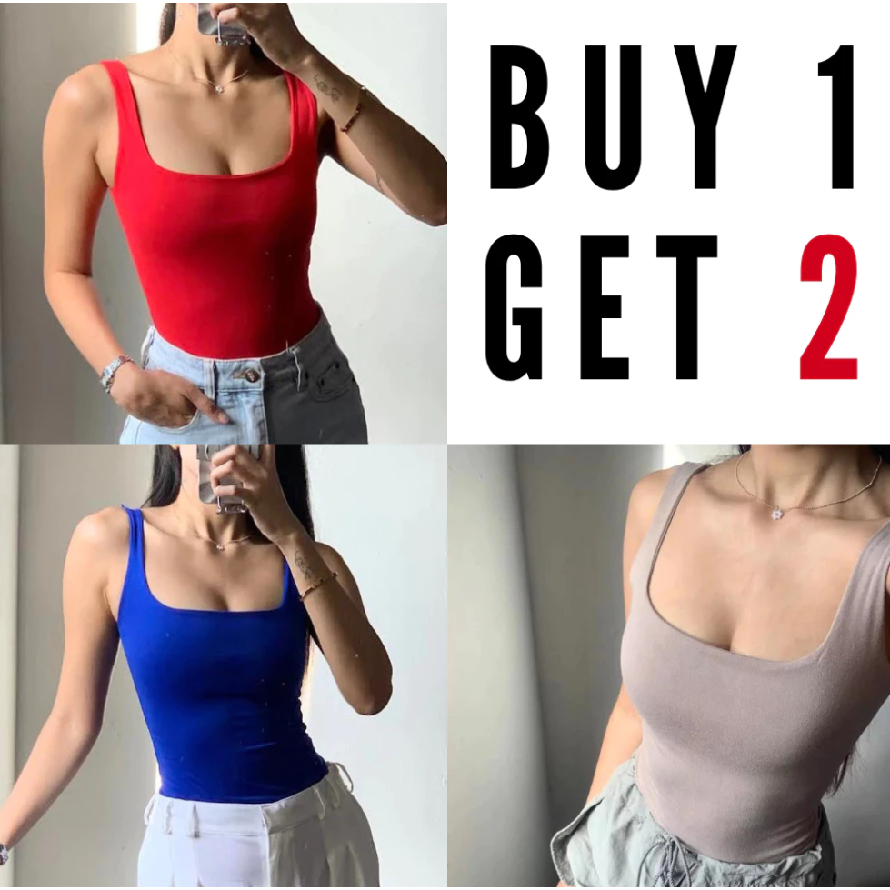 BUY 1 Take 2 (Total of 3PCS) Basic Square veck Halter Double Lining ...