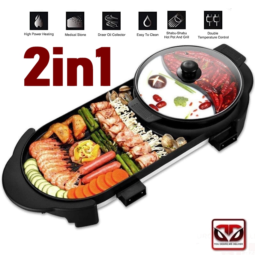 866BIG 2 in 1 Electric Bbq Hot Pot Grill Electric Barbecue Pan Grill ...