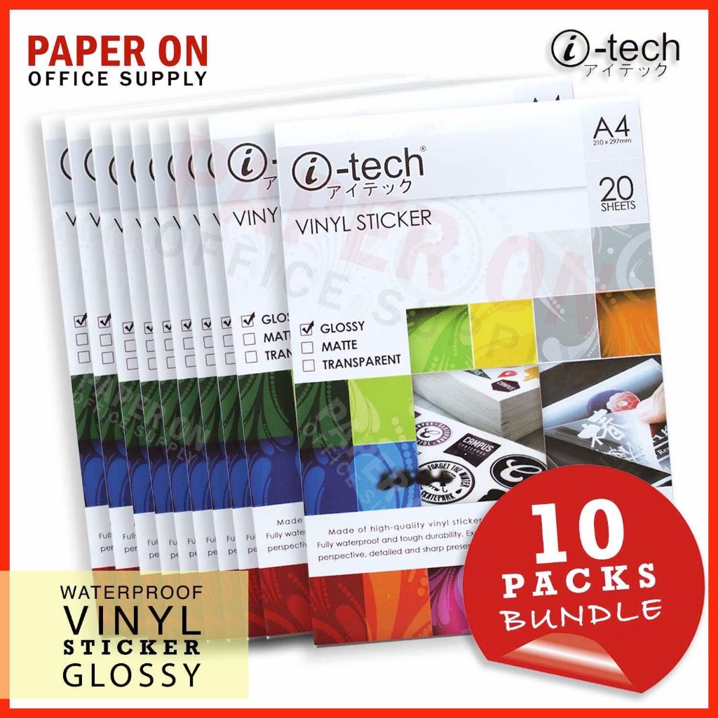 A4 i-Tech Vinyl Sticker Waterproof GLOSSY 10 Packs | Shopee Philippines