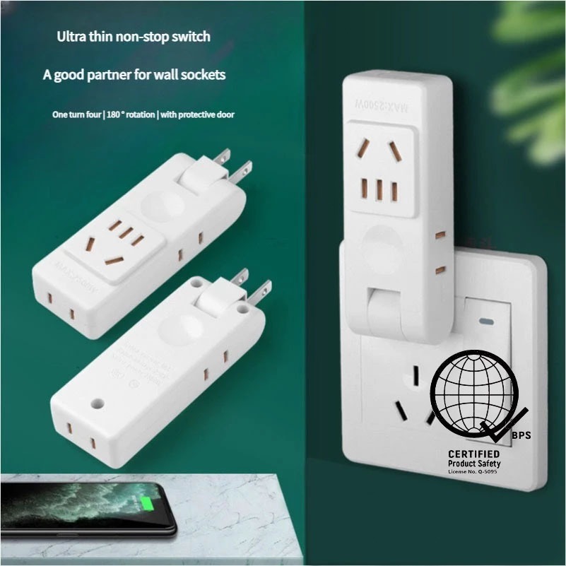 Rotating Outlet Extension Adaptor Socket Power Adapter 4 Gang Travel ...