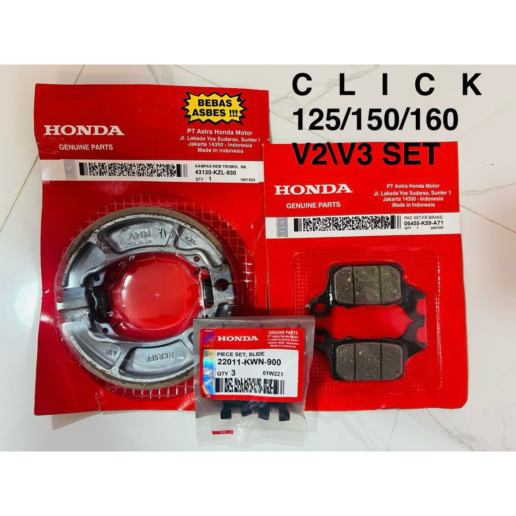 HONDA CLICK (125/150/160cc) (genio) V2/V3 BRAKE (PAD/SHOE) SET ORIGINAL ...