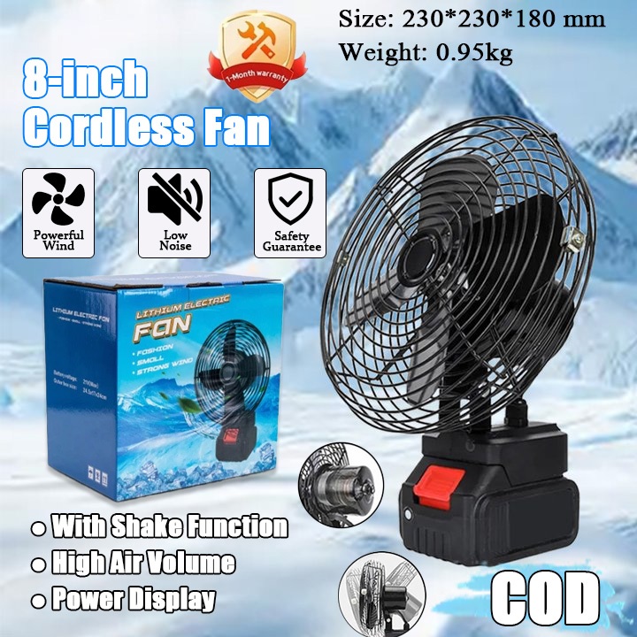 8 inch Mini Electric Fan Rechargeable Lithium Battery Cordless Outdoor ...