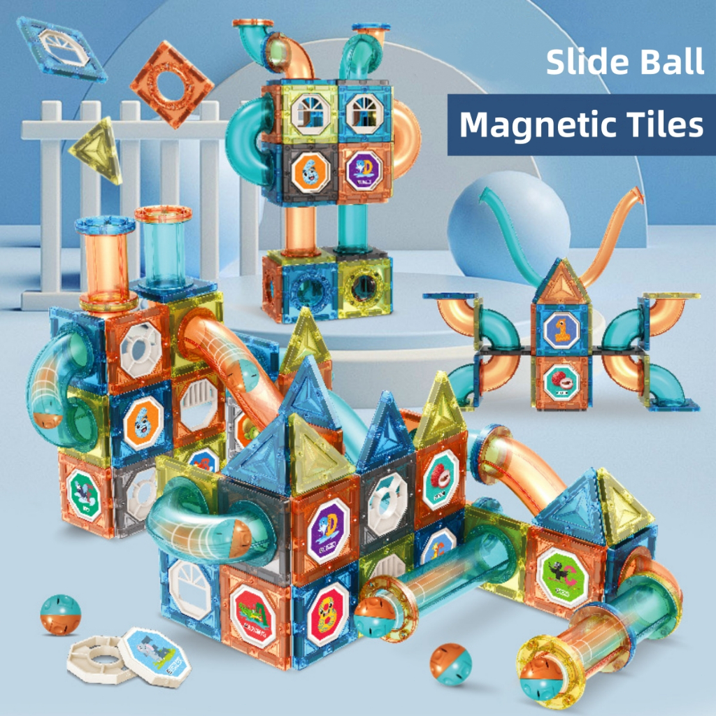 Magnet Marble Run Toys Transparent Magnetic Tiles Race Track Building ...
