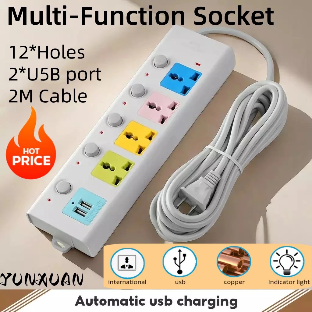 Extension cord socket with switch USB cable power socket plug power ...