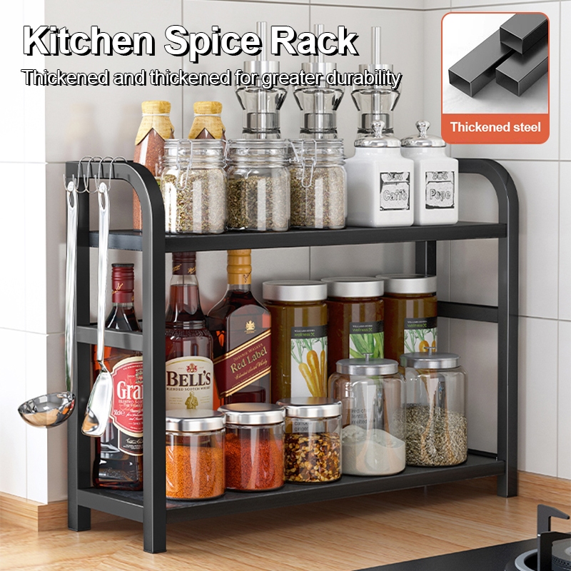 2/3 Tier Kitchen Spice Rack Organizer Carbon Steel Condiment Shelf for ...