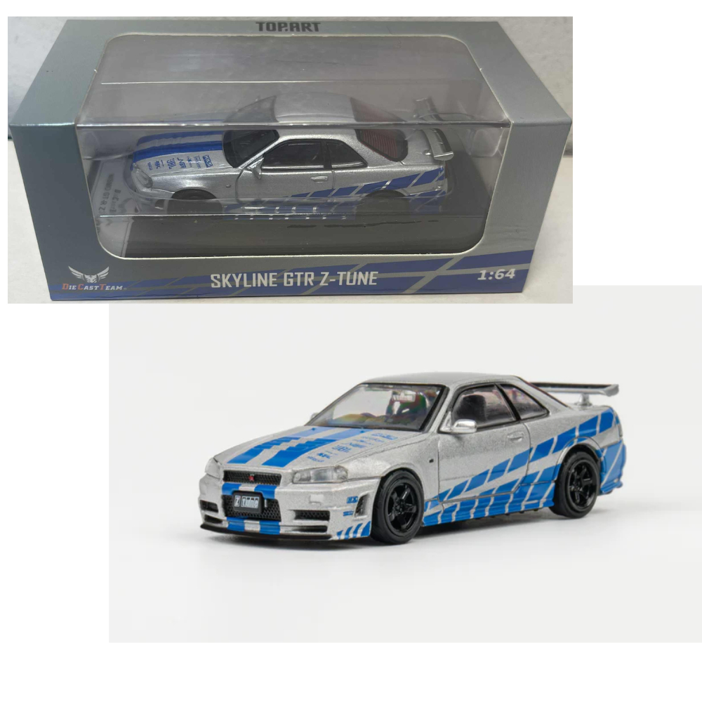 TOPART DCT 1/64 Scale GT-R R34 Z-Tune FNF Fast and Furious Silver ...