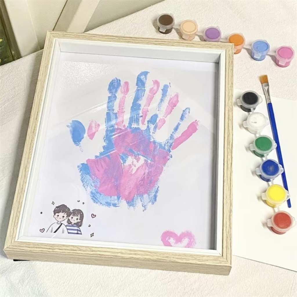 DIY Hand Paint Shadow Box Frame with Paint Set Wooden Handprint Photo ...