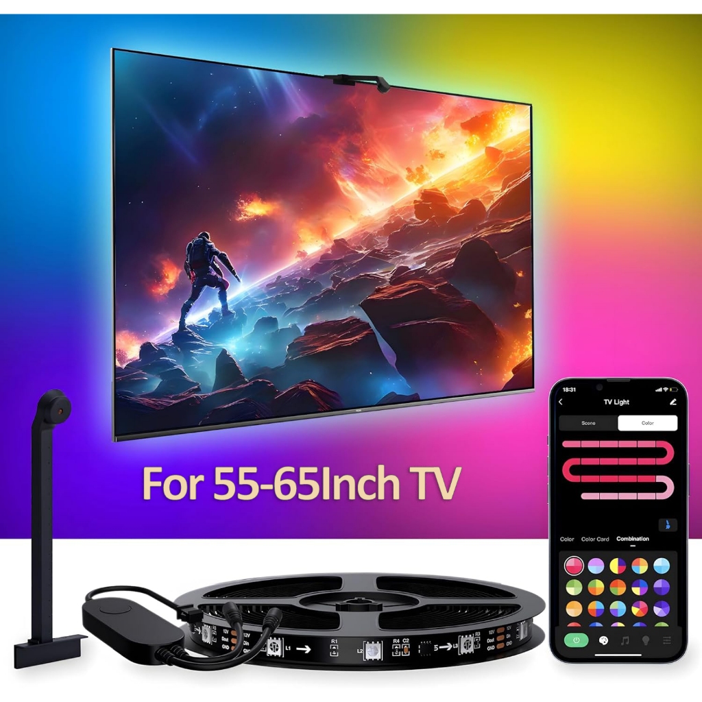 Smart TV LED Backlight with Camera RGBIC Strip Lights Screen Sync ...