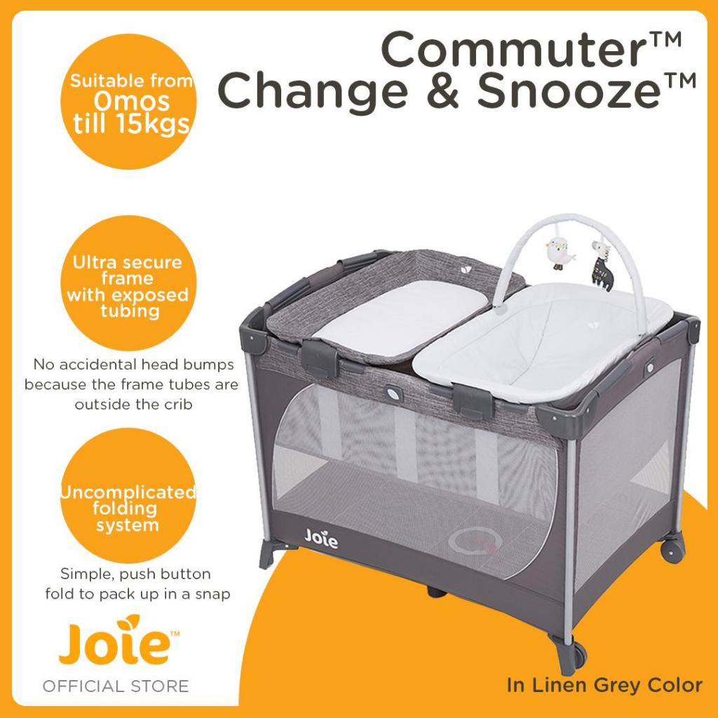 Joie Commuter Change Snooze Travel Cot Baby Crib with Diaper Changer and Snoozer Linen Grey Shopee Philippines