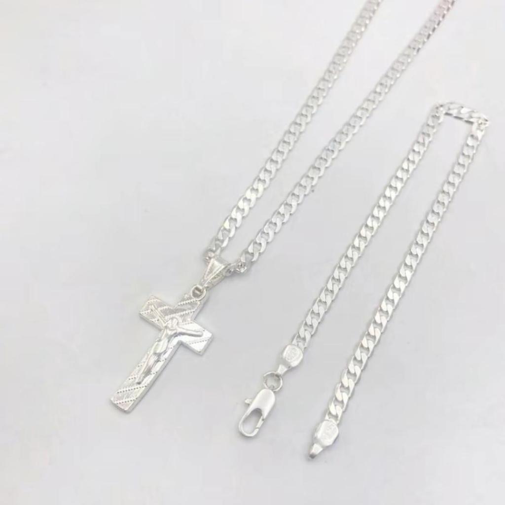 Forever Jewelry Mens Silver Stainless Steel Cross Pendant – 63mm CZ – High Polish – Unisex With Box