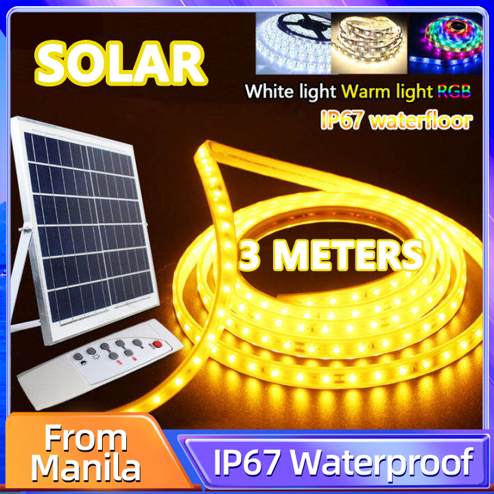 Upgraded Solar LED Strip Lights, Warm White Balcony Lights Solar ...