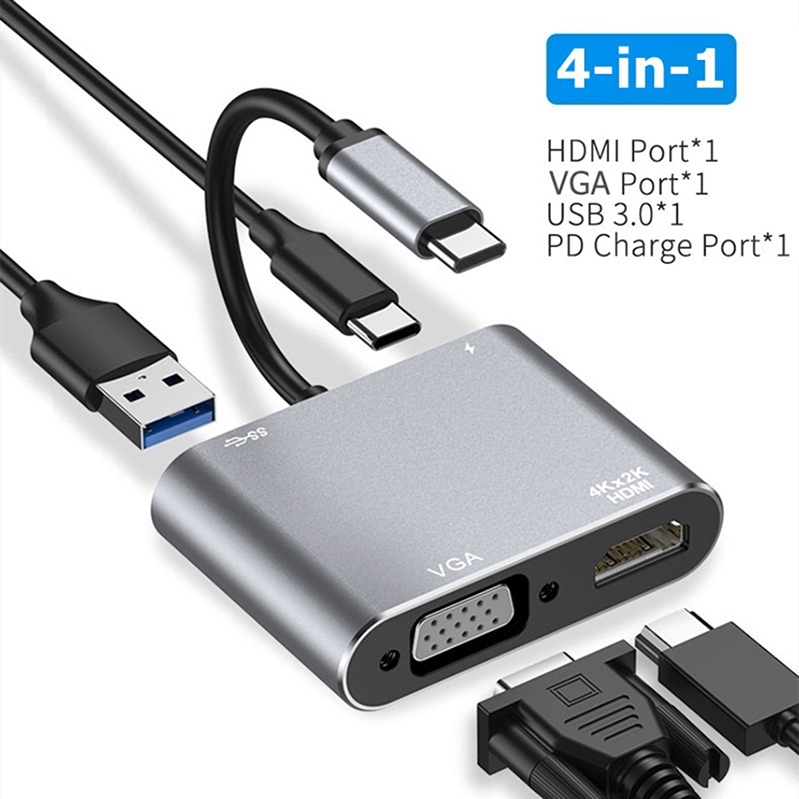 4 In 1 Hub 4K Type C to HDMI VGA USB-C Adapter USB3.0 Audio video ...