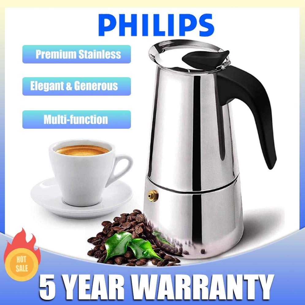 PHILIPS Stainless Steel Coffee Maker Pot Best Quality Stove Silver