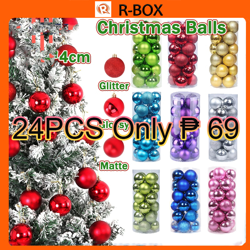 24PCS Christmas Tree Balls 3 Styles XMAS Ornaments 3/4/6/8cm