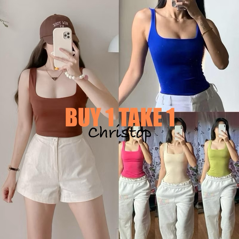 BUY 1 TAKE 1 SQUARE NECK SANDO DOUBLE LINEN TOPS CCS COTTON SPANDEX ...
