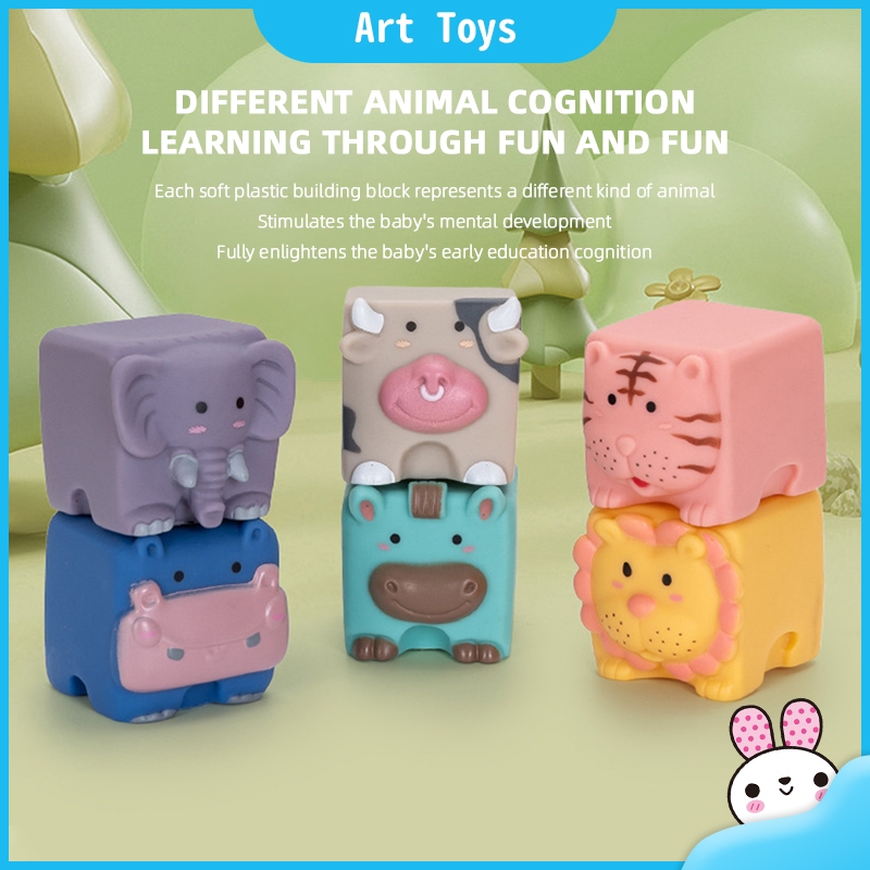 Baby 3D Soft Toys Sensory Silicone Educational Building Blocks Teether ...