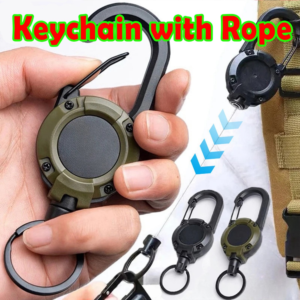Professional Retractable Keychain with Carabiner and Steel Wire Rope ...