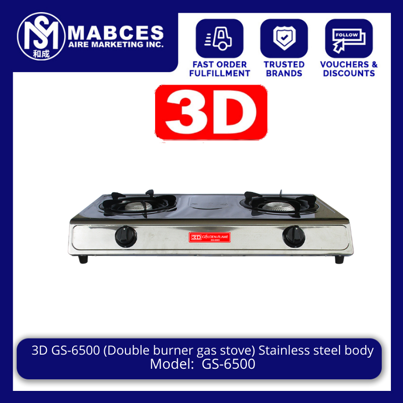 3D GS6500 (Double burner gas stove) Stainless steel body Shopee
