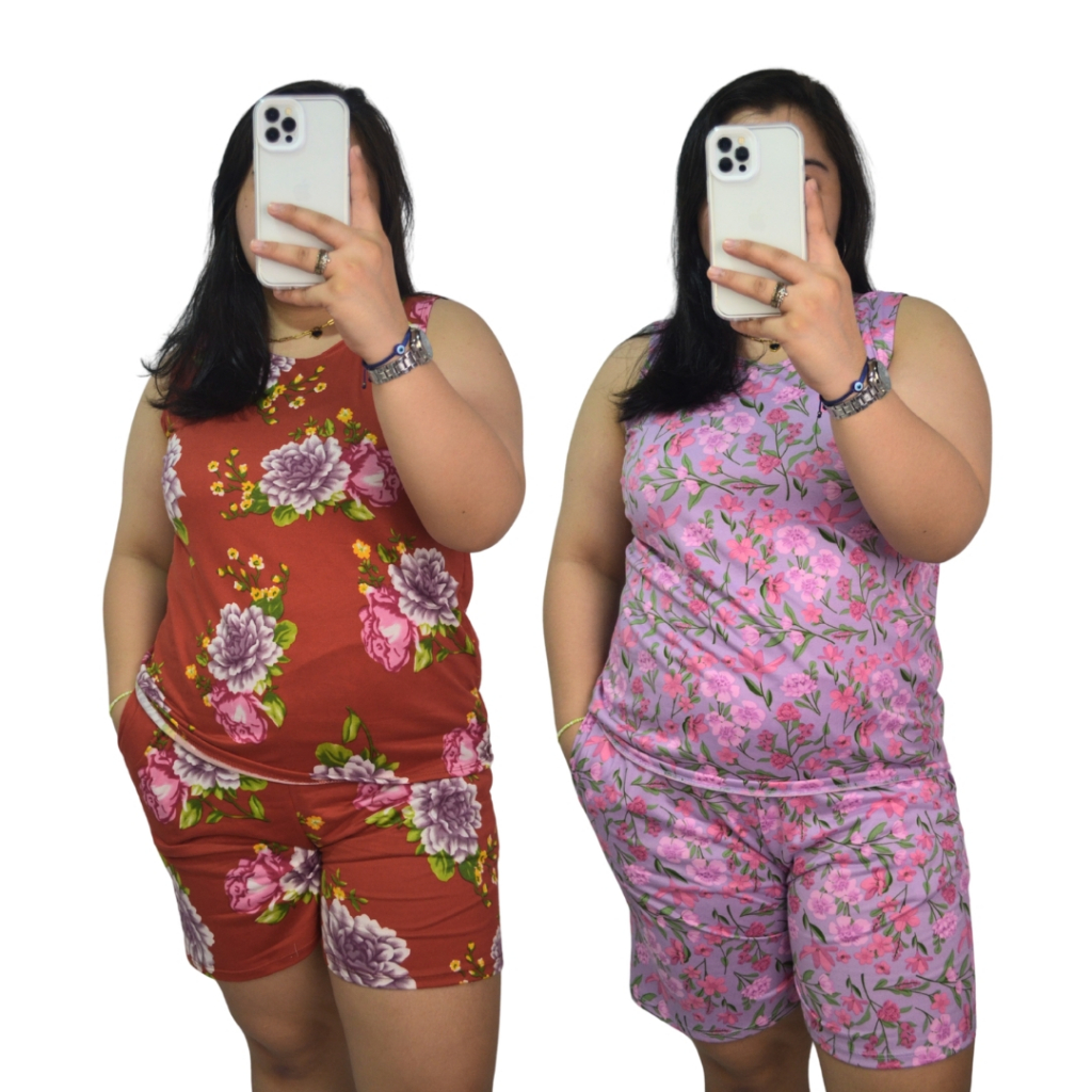 Terno Pambahay Plus Size Sleeveless Blouse and Shorts with side pockets  Terno for women 2XL