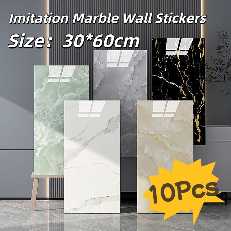 10 Pcs Marble Wallpaper Adhesive 3D Vinyl Tiles Waterproof Decor Wall