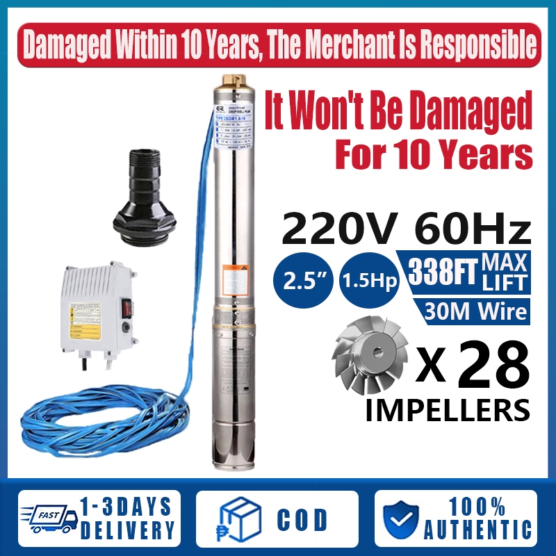 02-220V 2.5'' 1.5HP Electric High Lift Stainless Steel Deep Well Water ...