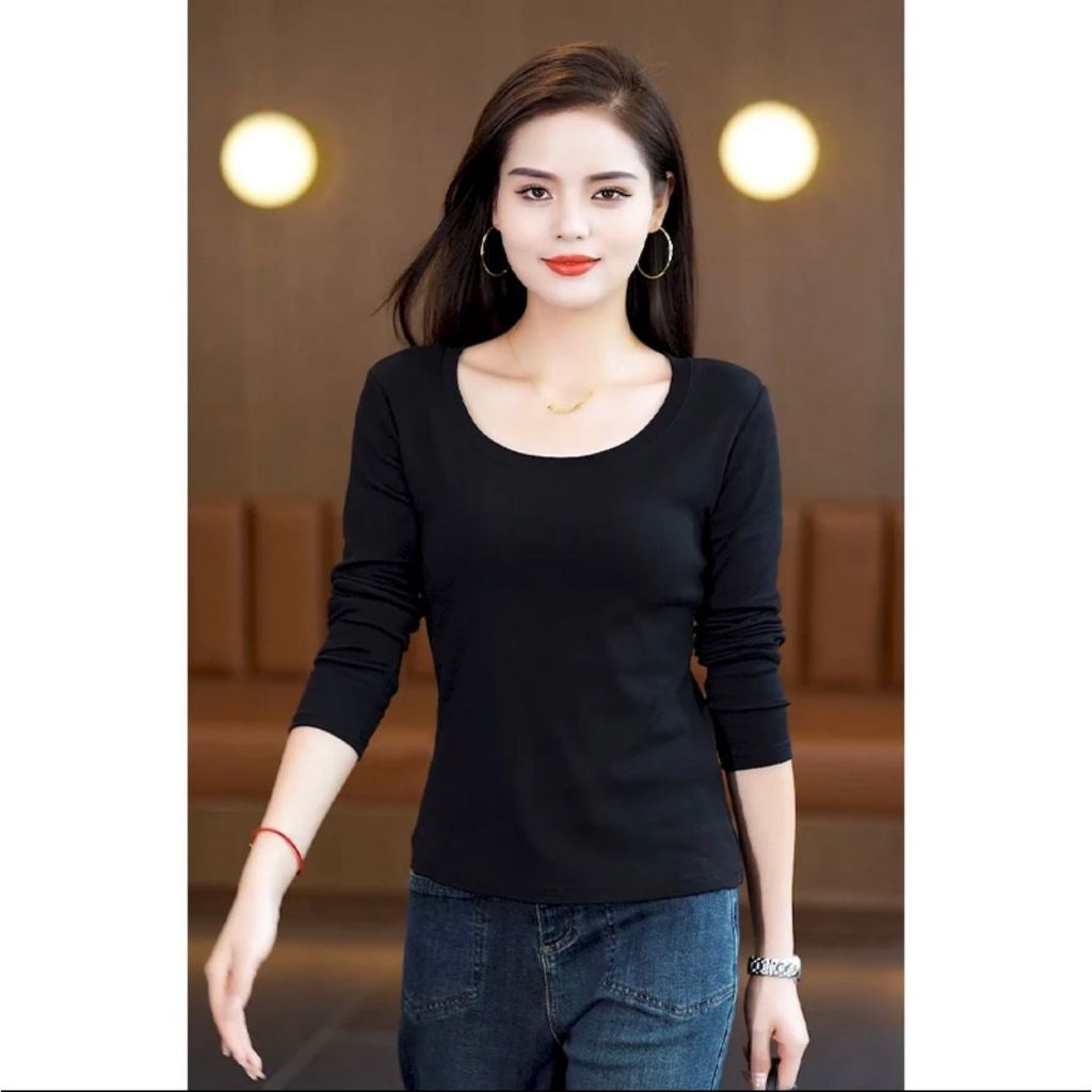 Double Lining Squareneck LongSleeves Basic Tops Body Hugging Top for ...