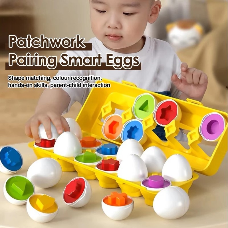 Beakabao 12Pcs Color And Shape Matching Egg Set Montessori Toddler Education Classification Toys For Fine Motor Skills Of The Fingers Muscles, Preschool Children Smart Puzzles Easter Gifts (Orange)