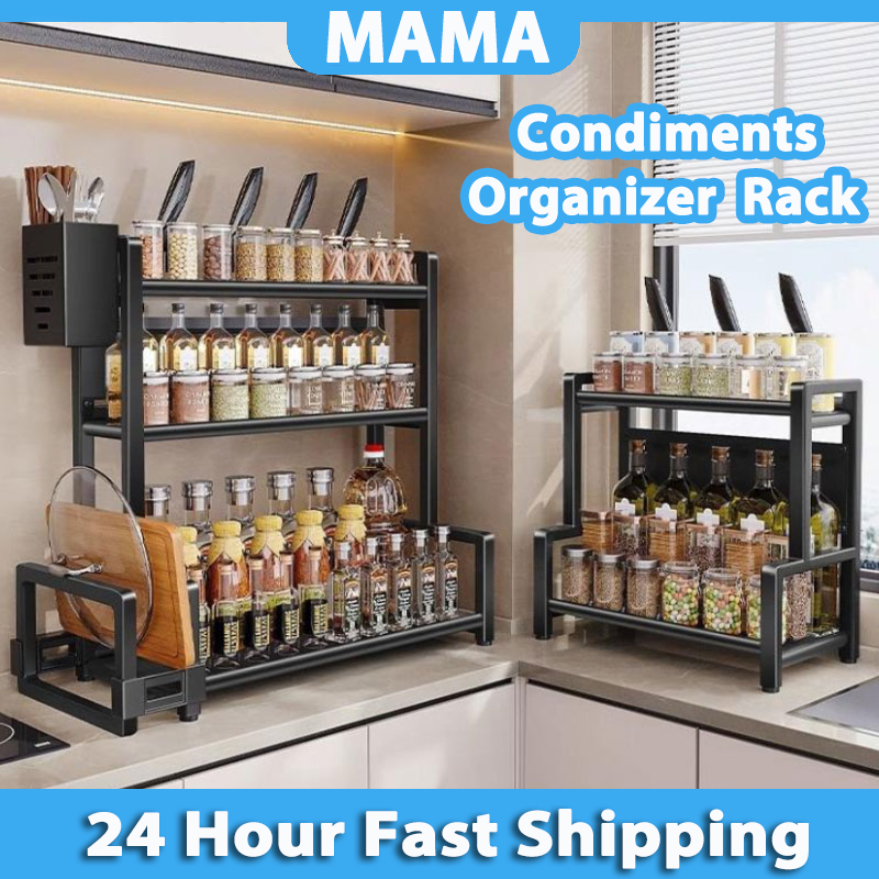 Seasoning Organizer Storage Rack Stainless Steel Spice Rack Kitchen ...