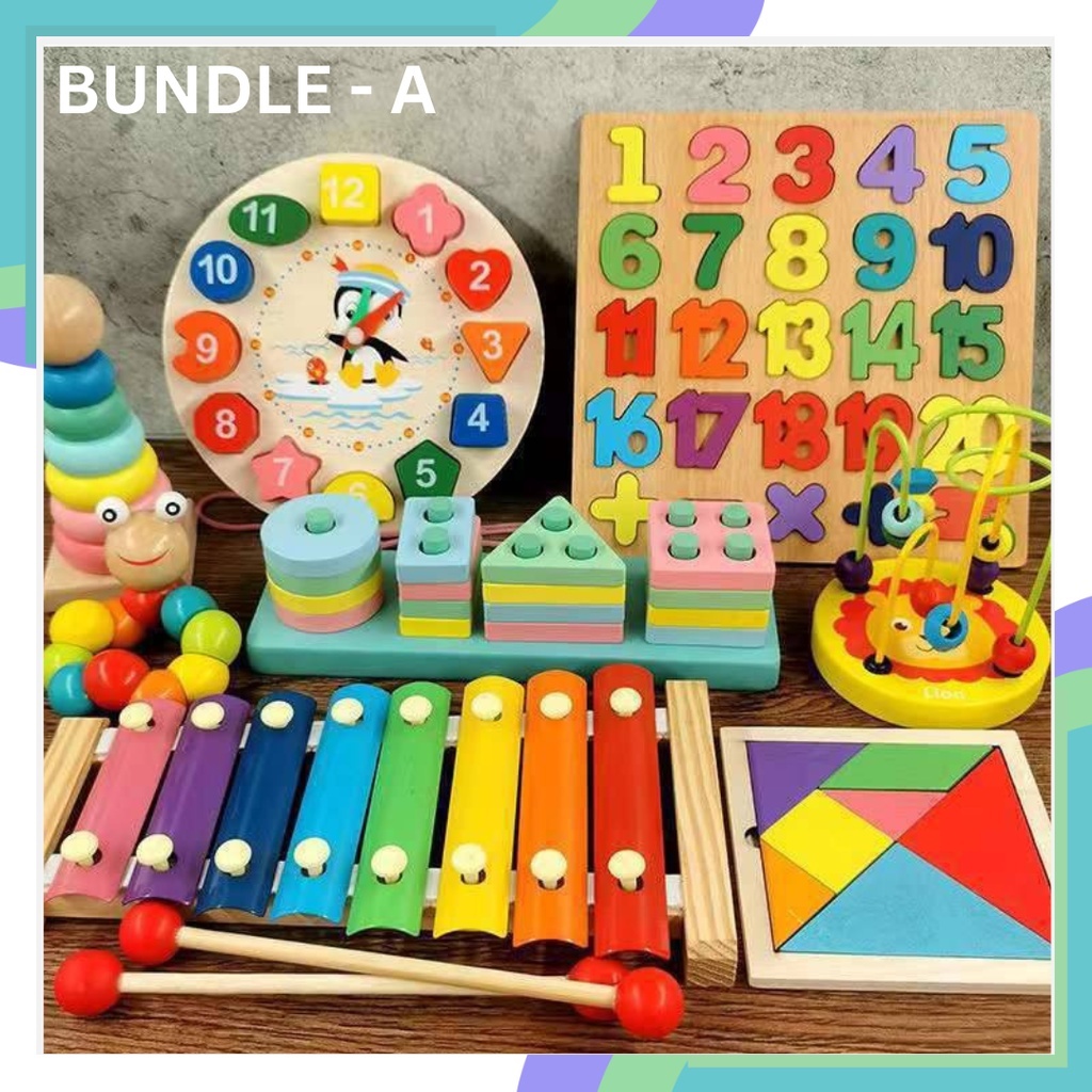 Toddlers Montessori Wooden Toy Bundle for Boys Girls Age 2 3 4 Year Old ...