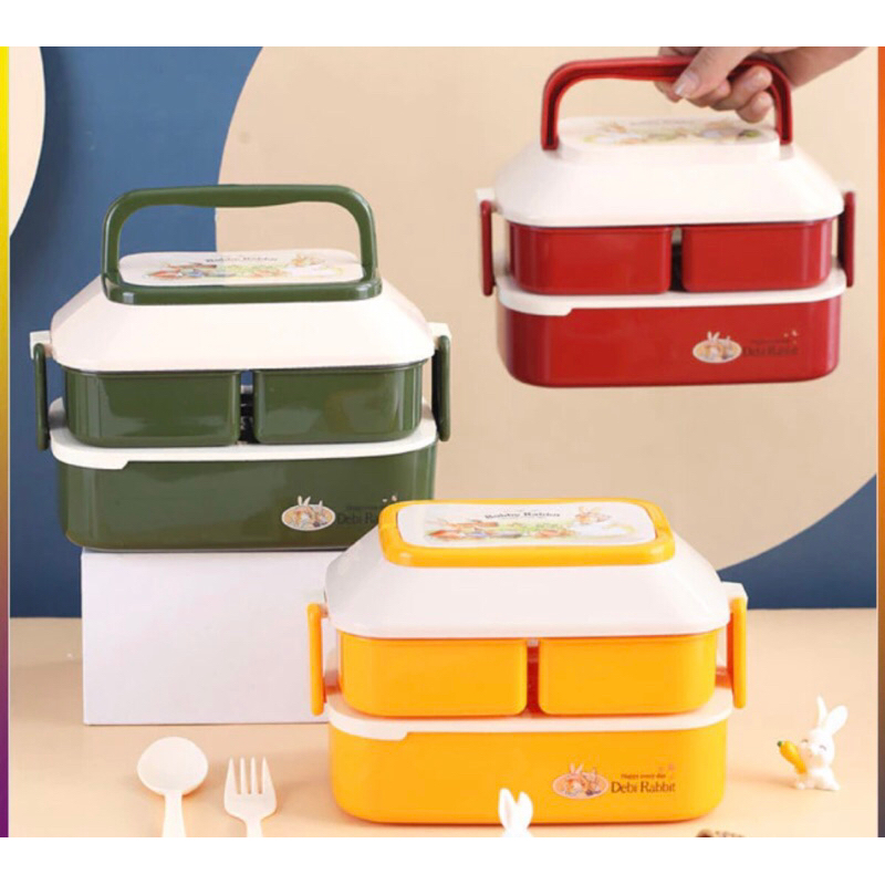 Portable Lunch Box With Compartments Double Layers Cute Rabbit Lunch ...