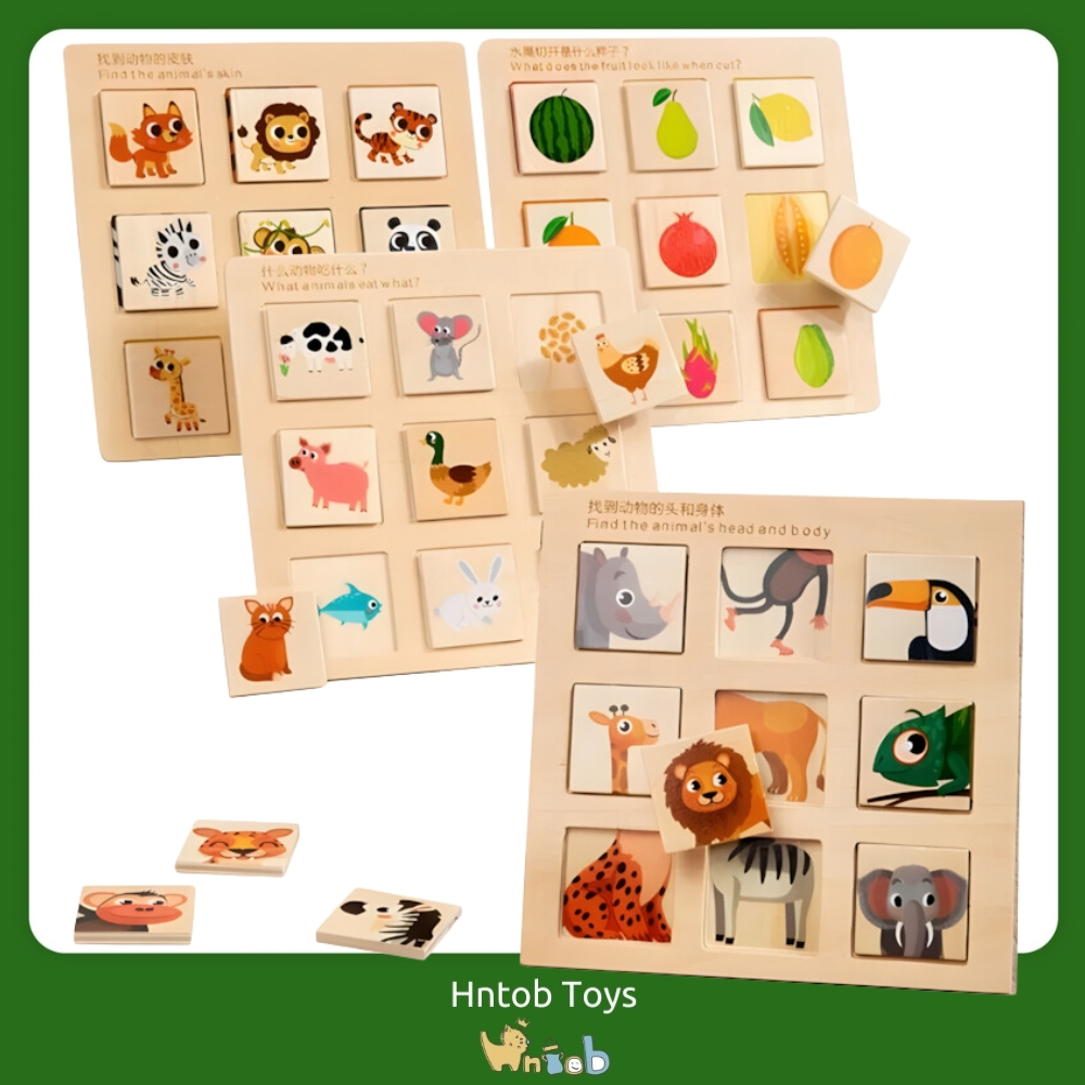 Hntob 4 in 1 Wooden Matching Board Puzzle Logical Thinking Cognitive ...