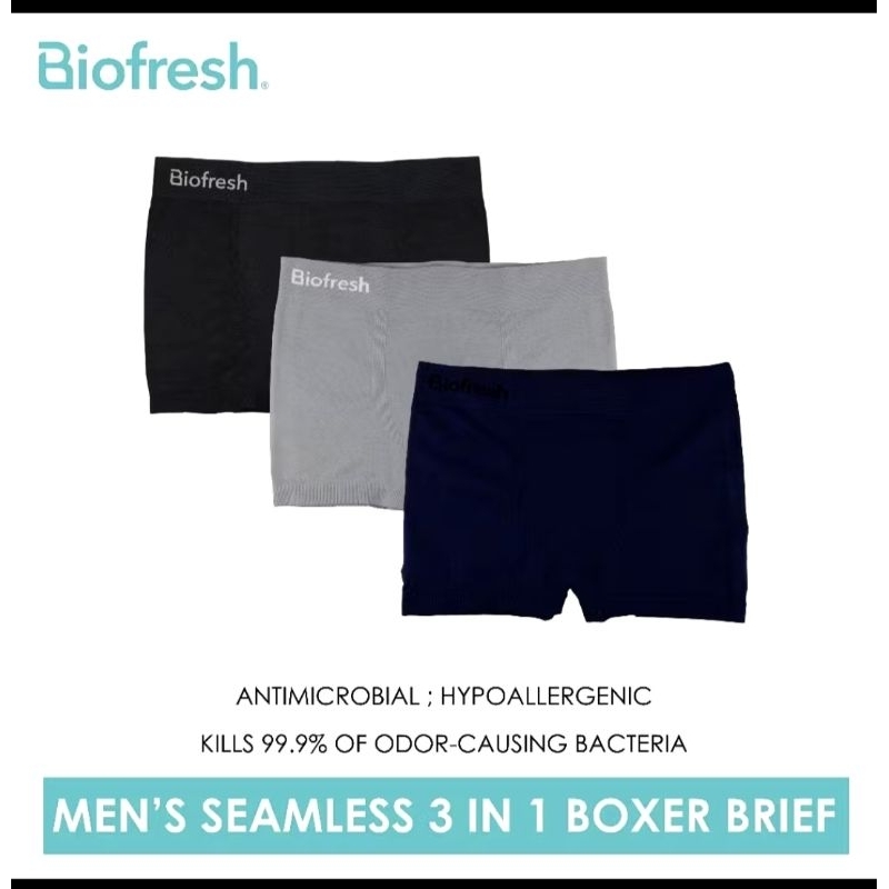 Biofresh Men's Antimicrobial Seamless Boxer Brief 3 pieces in a pack ...