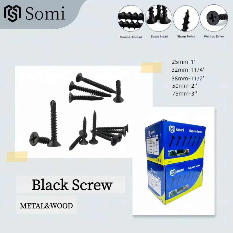 (Per/Box) Black Screw / Gypsum Screw For metal and Wood 1'',11/4'',11/2 ...