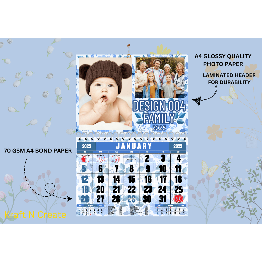A3 Wall Calendar 2025, Laminanated Header with 4 new Designs | Shopee ...