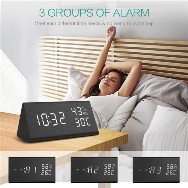 Wooden Digital Alarm Clock 3 Alarms Led Display Wireless Charging ...