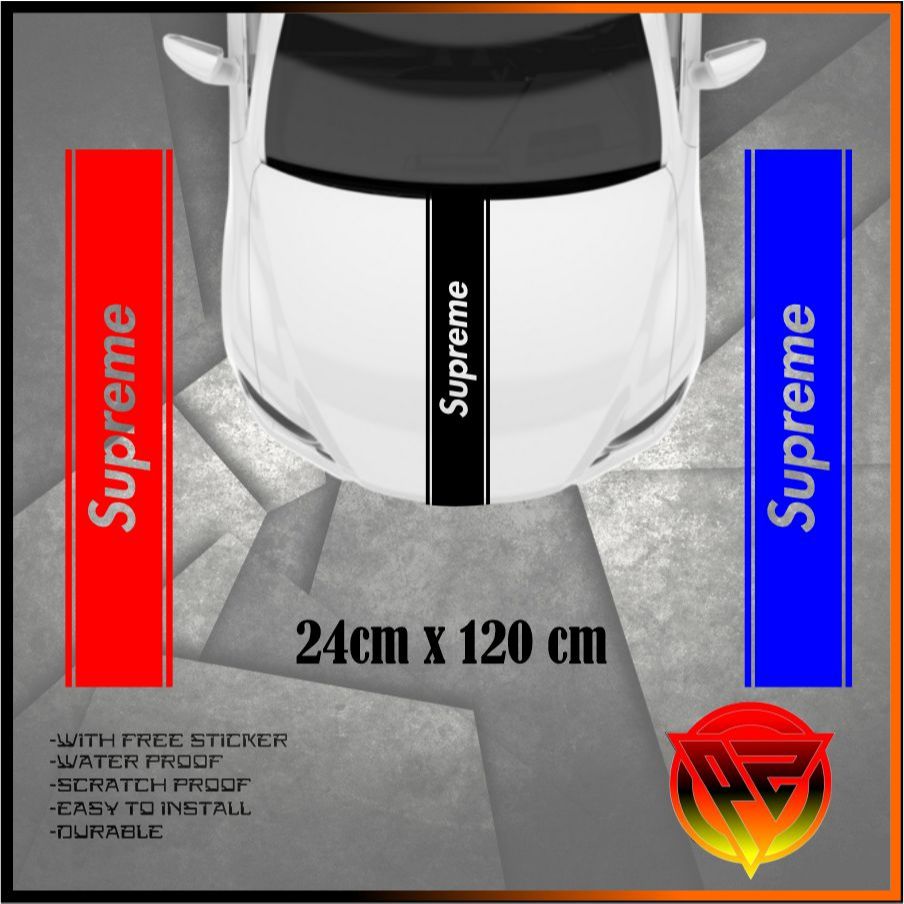 SUPREME Hood Car Sticker Personalized Stripe Stickers Auto Modified ...