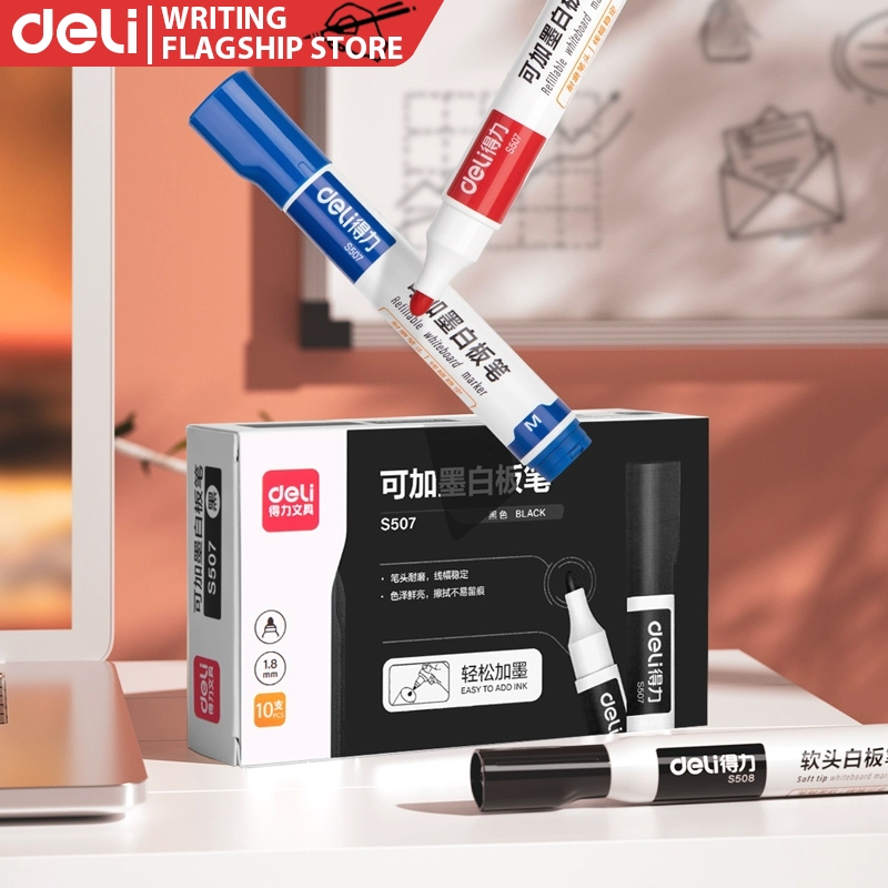 Deli Whiteboard Pen Support Adding Ink Erasable Red/Blue Marker Pen ...
