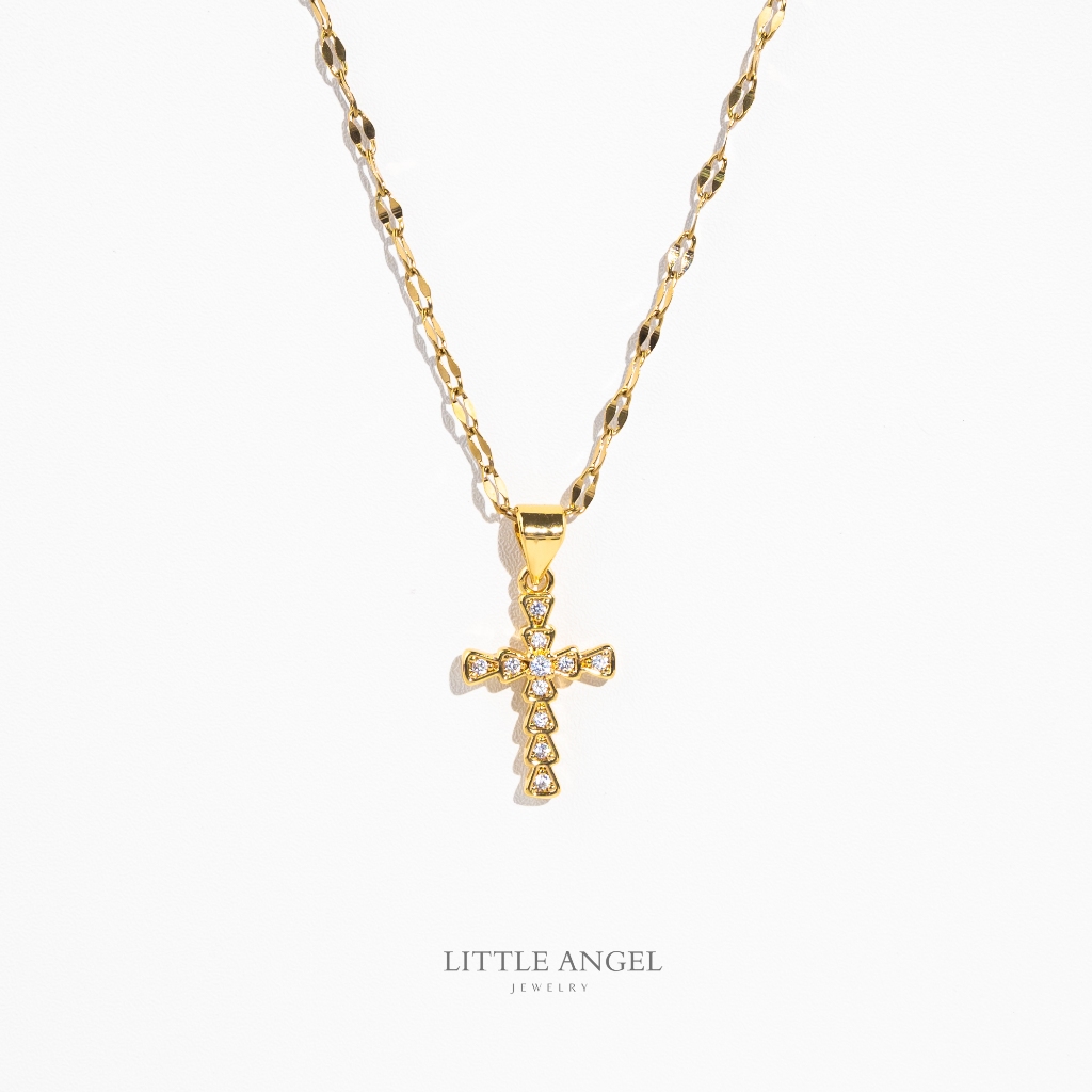 LAJ-Gold Cross Necklace with Dancing Chain Minimalist Stainless Steel ...