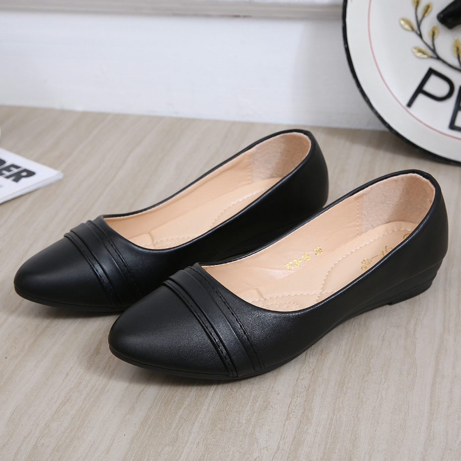 ( 1-inch ) Black shoes for women wedge heels leather office shoes ...