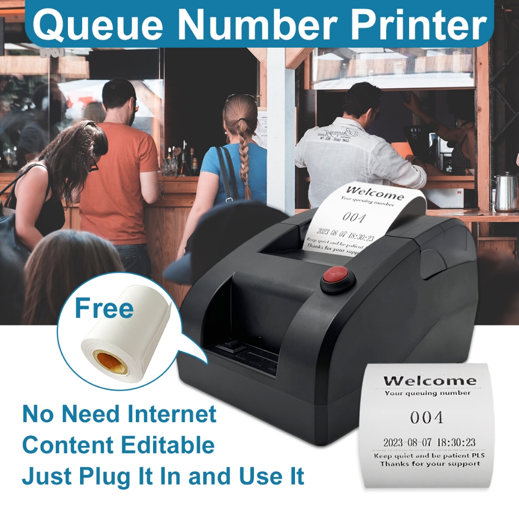 COD Queue Thermal Printer 58mm Edit own logo Print tickets Paper Number ...