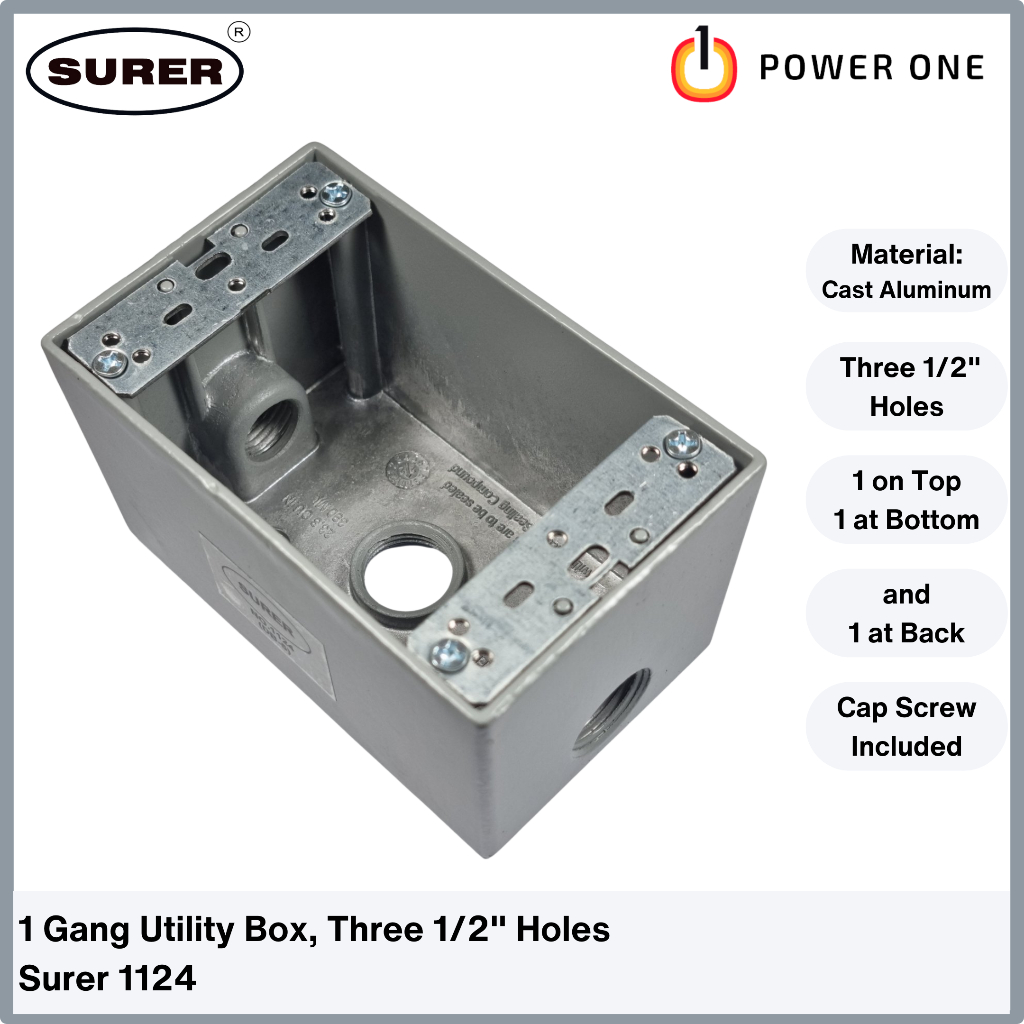 Surer 1124 Cast Aluminum 1-Gang Deep Junction Utility Box (Three-1/2 ...