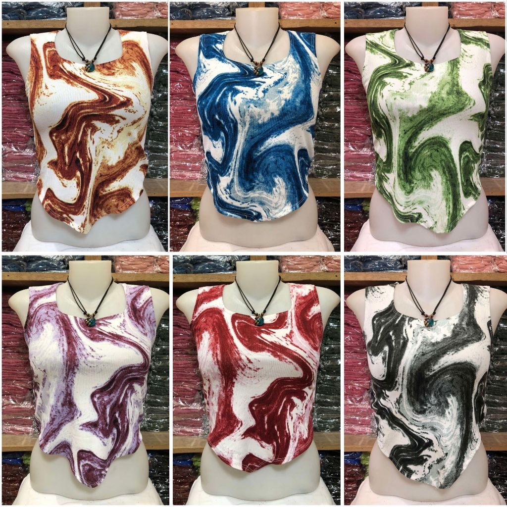 Sleeveless Square Neck TieDye Print Tops (Direct Supplier) | Shopee ...